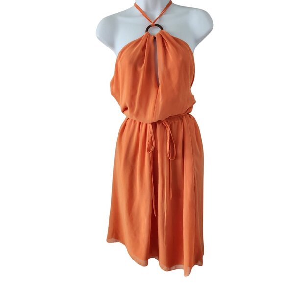 Toccin X Rtr Halter Orange Dress With Ring Detail & Adjustable Waist Tie Size 10 - Picture 1 of 8